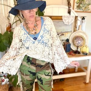 New! The “In the Meadow” Boho Crochet Tie Front Bell sleeve Cardigan PLUS SIZE